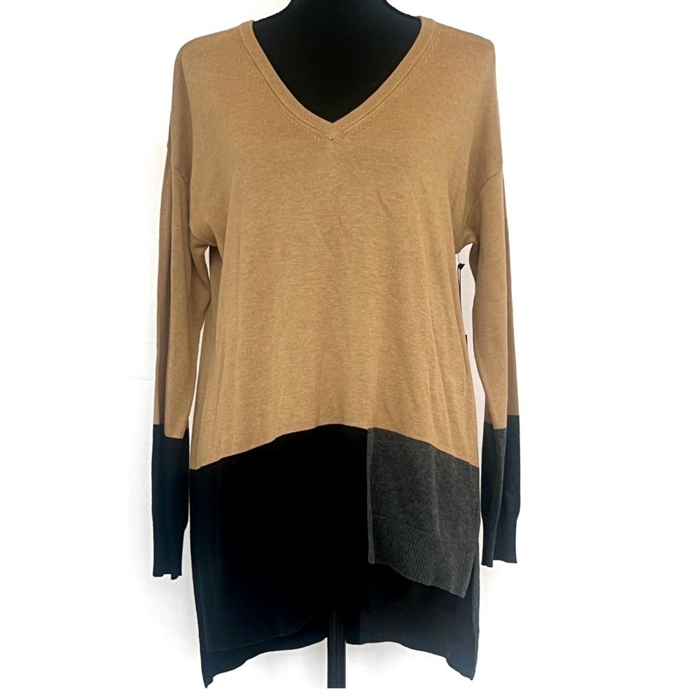 Vince Camuto Hi-Lo V Neck Brown Black Gray Sweater Small